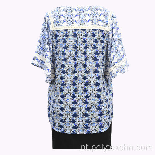 Pulôver feminino remendado blusa de renda